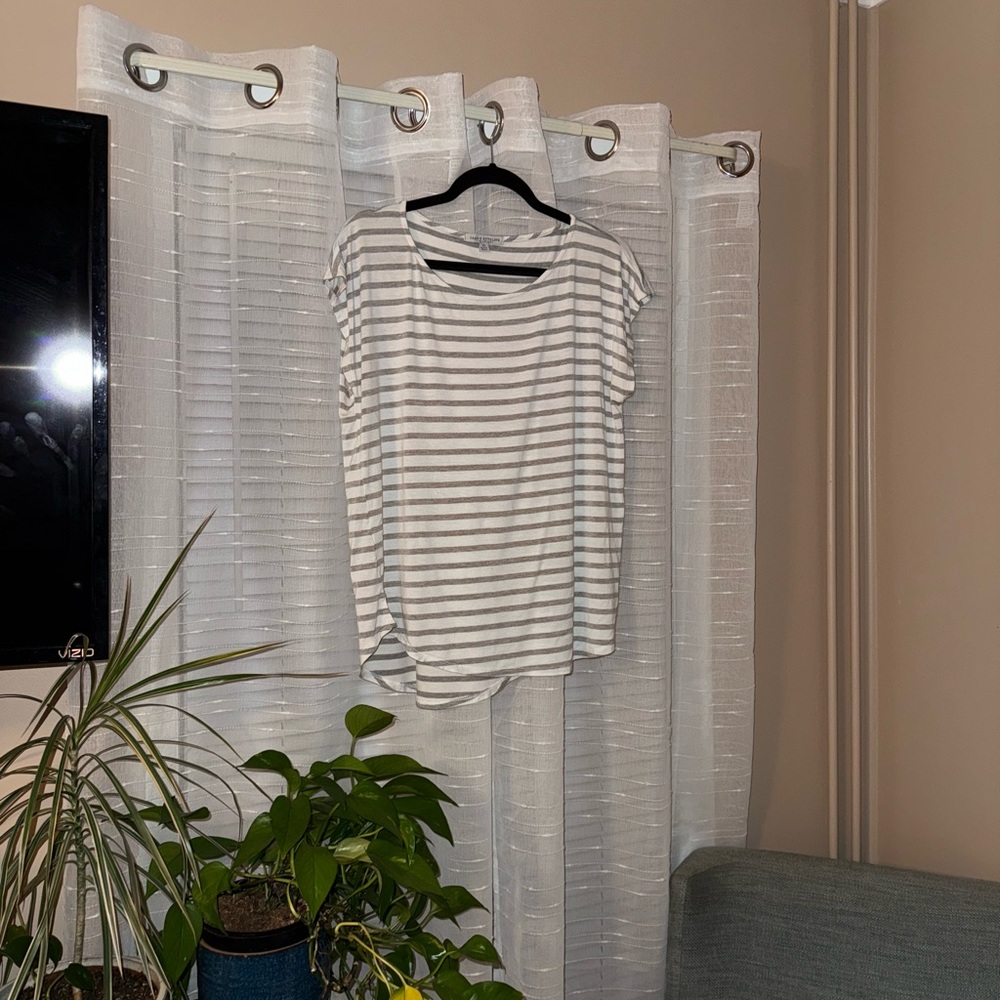 Green Envelope Gray Striped Short Sleeve Top